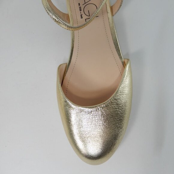 AGL Milly Ankle Strap Slingback Ballet Flats 37 7 Platino Gold Leather NEW $395 - Picture 7 of 14
